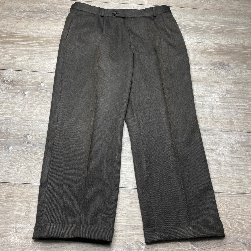 Brooks Brothers Pants Mens 36x28 Brown 100% Wool‎ Pleated Cuffed Baggy. Trousers